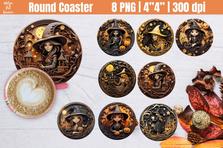 3D Halloween Round Coaster| Witch Sublimation