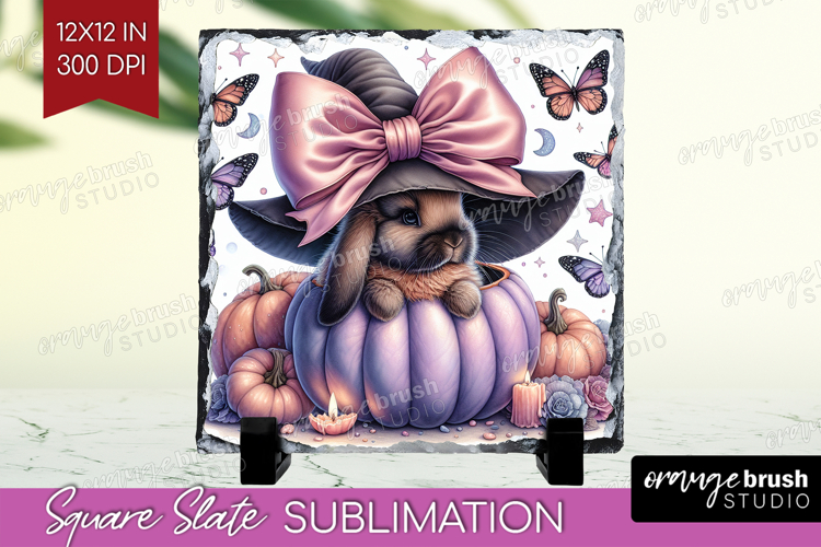 Bunny Halloween Slate PNG Coquette Square Slate Sublimation