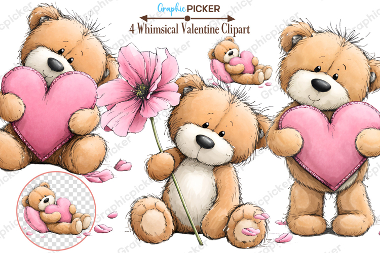 Whimsical Valentine Clipart, Valentines Day PNG