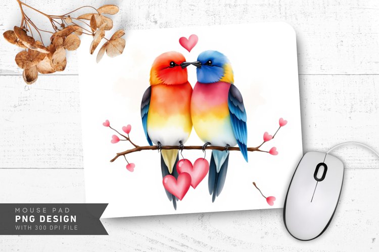 Lovebirds in Watercolor Mouse Pad PNG Design