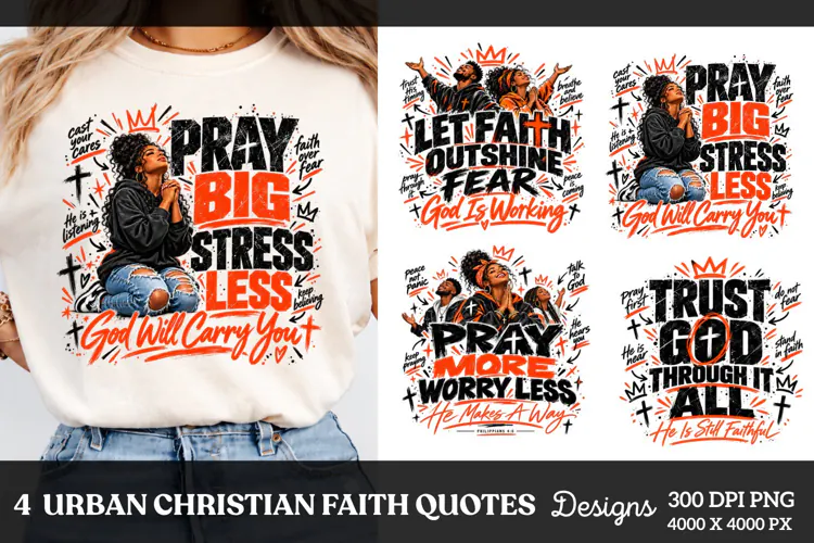 4 Urban Christian Faith Shirt PNG Designs, 4 Christian Grace