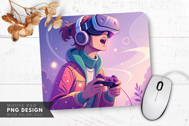 VR Gaming Adventure A Colorful Escape Mouse Pad PNG Design