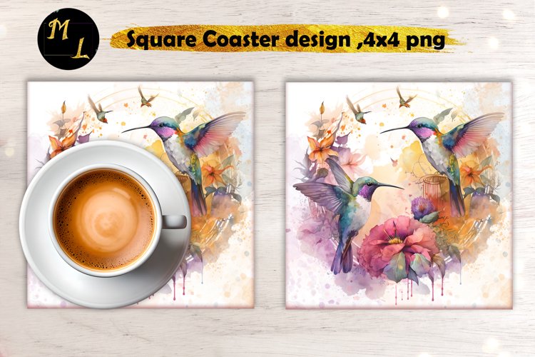 Watercolor Hummingbird Coaster,Hummingbird Square Coaster