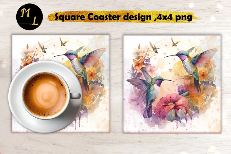Watercolor Hummingbird Coaster,Hummingbird Square Coaster