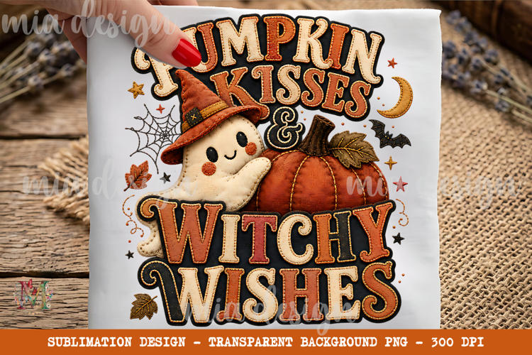 Pumpkin Kisses PNG, Cute Ghost Witchy Wishes Sublimation