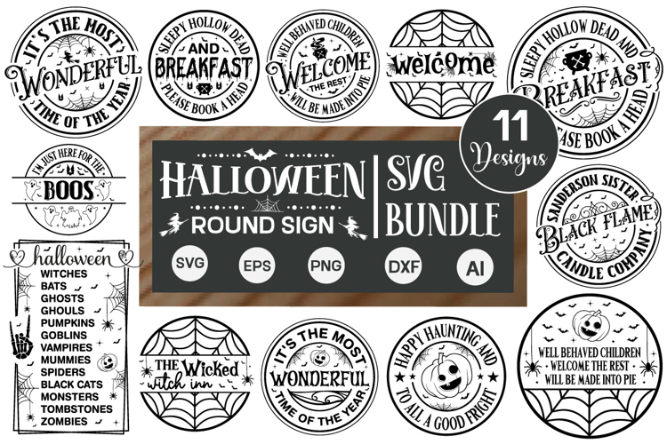 Halloween Round Sign SVG Bundle, Door hanger SVG Bundle, PNG