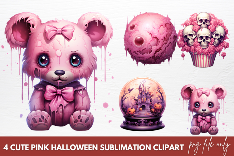 Cute Pink Halloween Sublimation Clipart, Pink Halloween