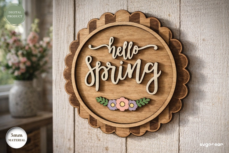Hello Spring Wall Sign Laser Cut | Wall Decor | SVG