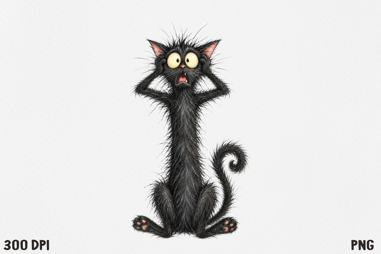 Funny Fluffy Cat Clipart PNG, Cute Crazy Cat Illustration.