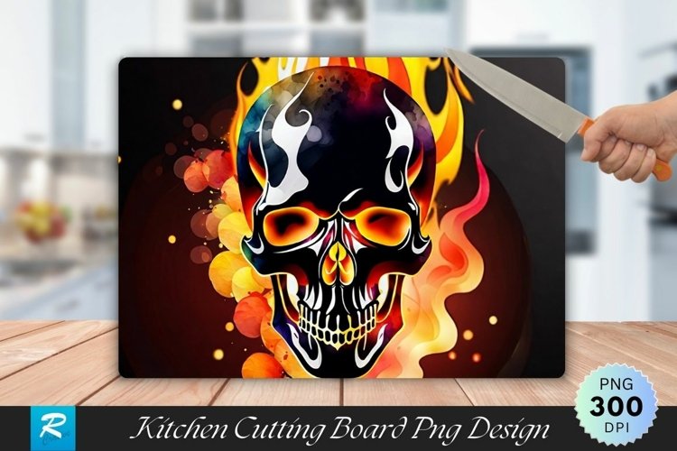 Skull With Fire Cutting Board Sublimation Design