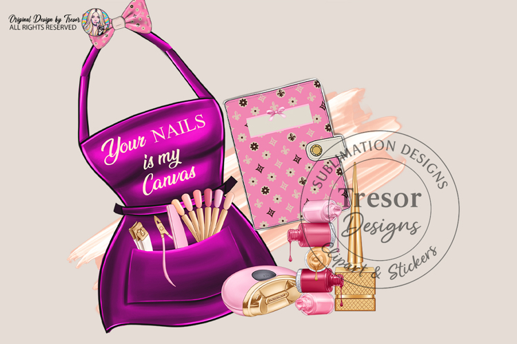 Nail Apron Sublimation PNG Pink Beauty Quote Design