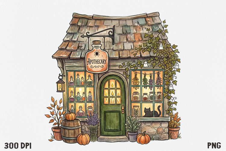 Whimsical Fantasy Cottage Clipart PNG, Autumn Shop House.