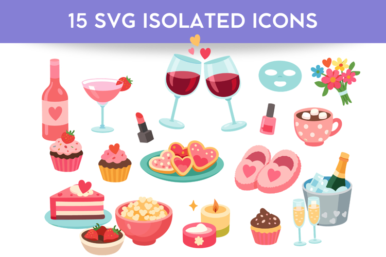 Valentines Day SVG | 15 ISOLATED ICONS | Galentines Day