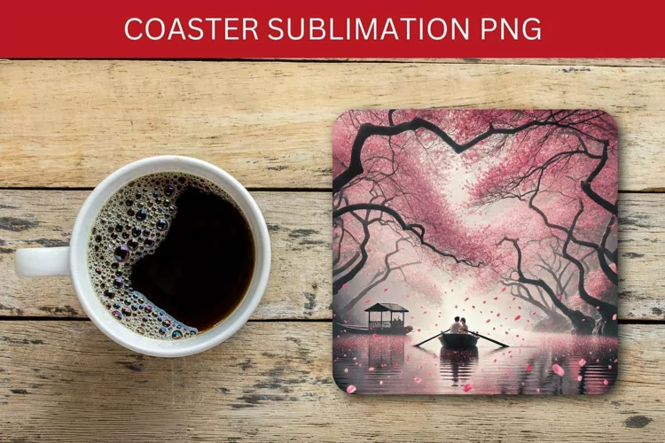 valentine square coaster - couple on river