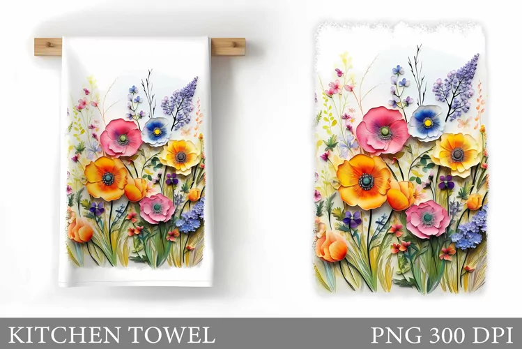 Flowers Kitchen Towel. Wildflowers Kitchen Towel Design