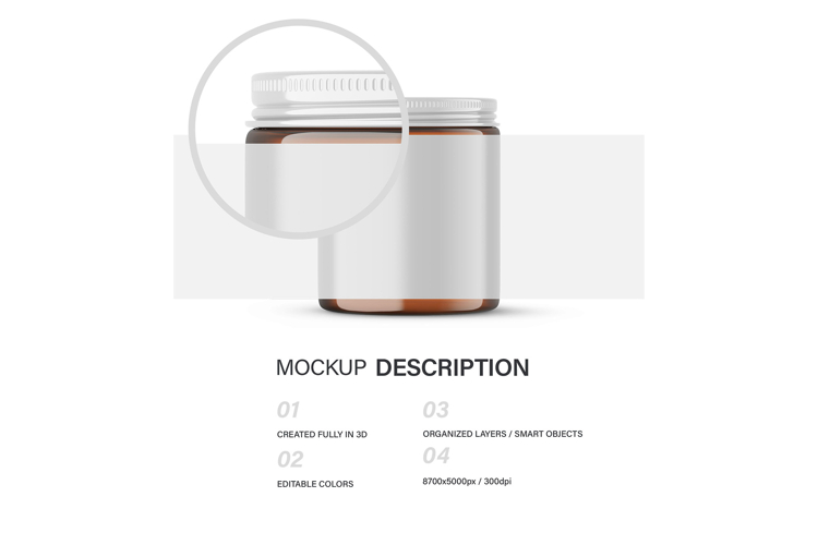 4OZ Amber Glass Jar With Expanded Label - PSD Mockup example image 1