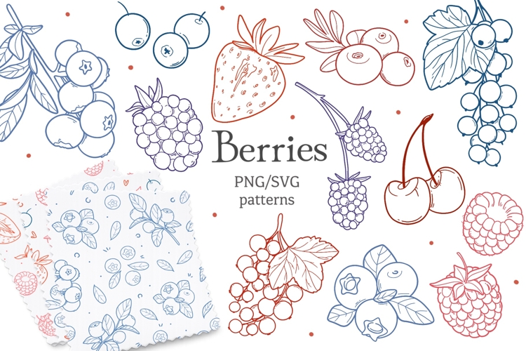 Berry Clipart SVG PNG, Seamless Fruit Patterns example image 1