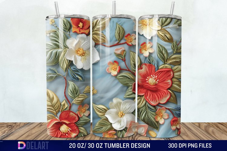 3D Embroidery floral Tumbler Wrap