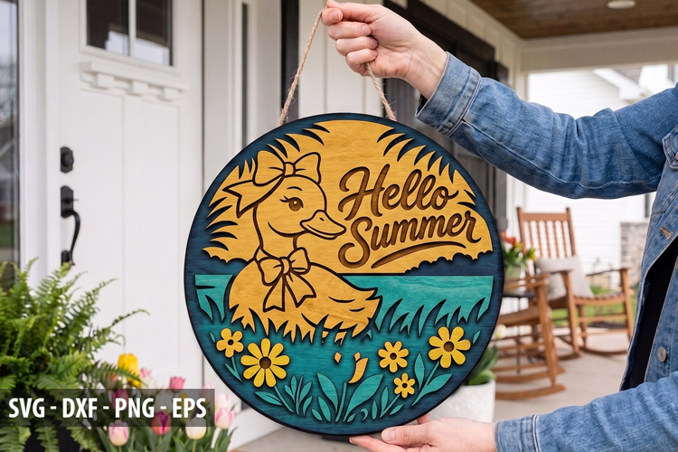 Hello Summer Round Sign SVG - Laser Cut Design