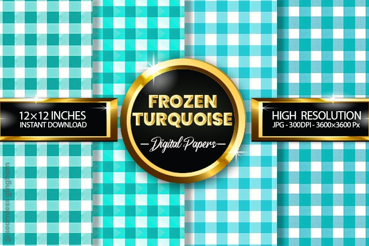 Frozen Turquoise Gingham Digital Papers 04 Variations example image 1