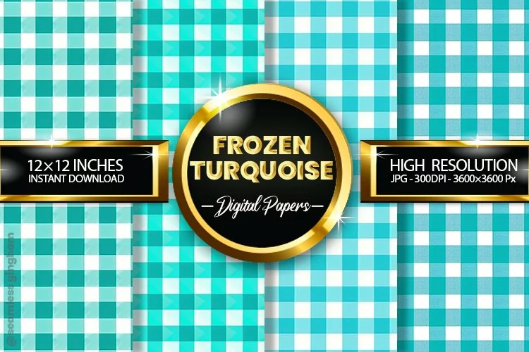 Frozen Turquoise Gingham Digital Papers 04 Variations