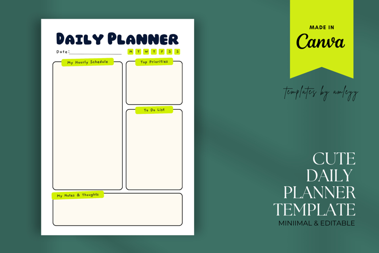 Cute Daily Planner Canva Template | Printable Daily Schedule