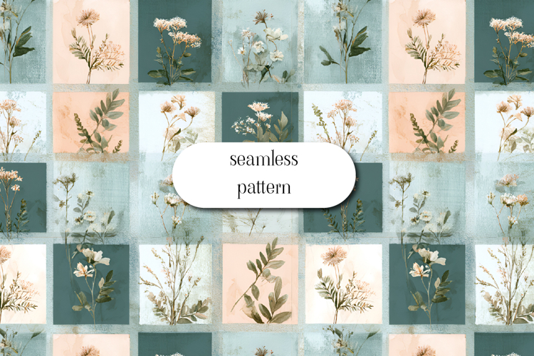 Seamless Botanical Patchwork Pattern Vintage Floral Art