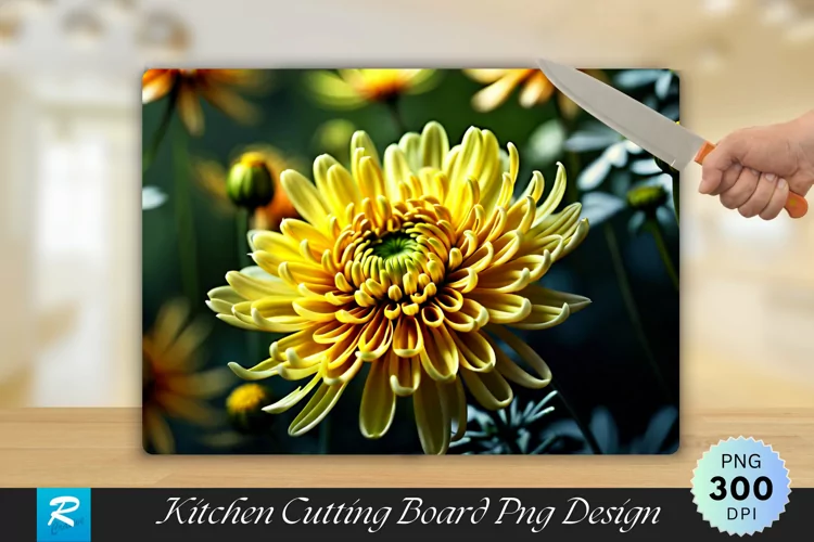 Chrysanthemum Flower Cutting Board Sublimation Design