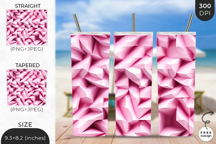 3D Pink Inflated Puffy Tumbler Wrap | 3D Sublimation Wrap
