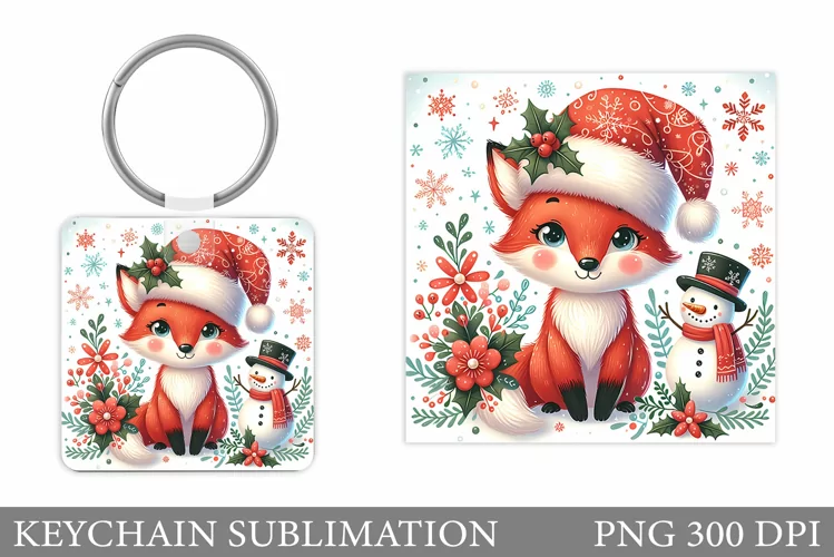 Christmas Fox Keychain. Christmas Keychain Design