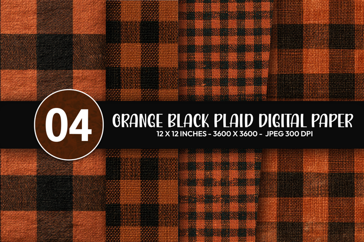 Orange Black Plaid Digital Paper