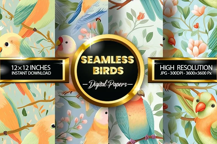 Seamless Birds Digital Papers - 04 Variations