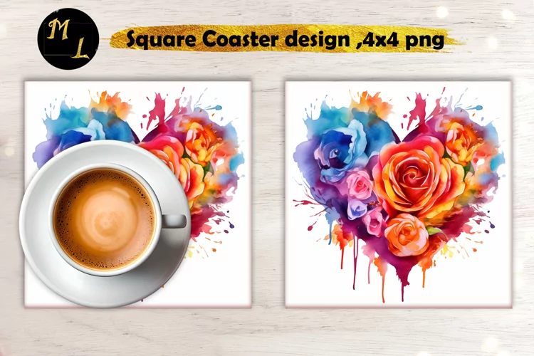 Roses Square Coaster,Watercolor Roses Coaster sublimation