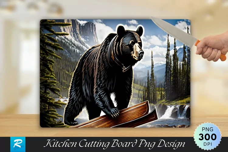 Black Bear Cutting Board Sublimation Design