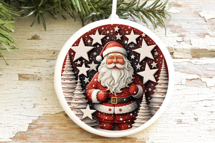 Christmas Ornament Santa Claus Sublimation Round example image 1