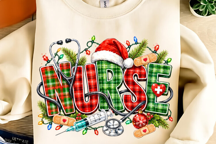 Christmas Nurse PNG, Retro Holiday Medical Sublimation example image 1
