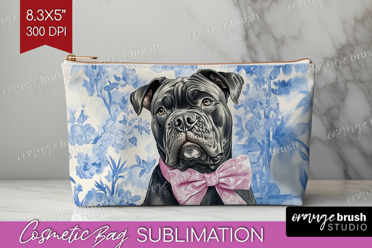 Cane Corso Dog Cosmetic Bag Blue Toile Makeup Bag PNG example image 1