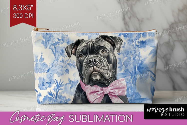 Cane Corso Dog Cosmetic Bag Blue Toile Makeup Bag PNG