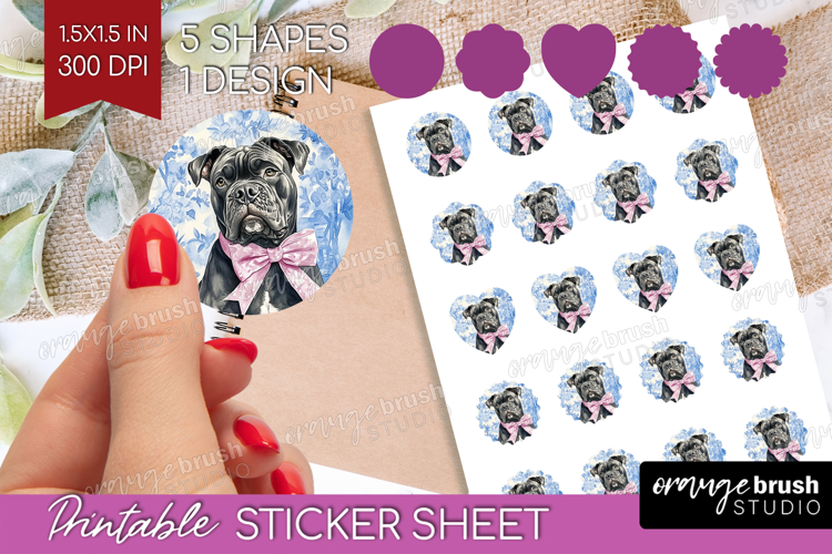 Cane Corso Dog Round Sticker Blue Toile Printable Sticker