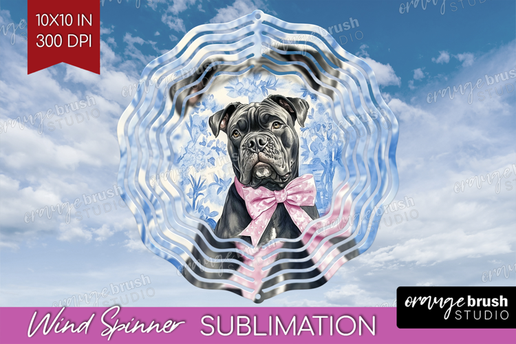 Cane Corso Dog Wind Spinner Sublimation PNG Blue Toile Round