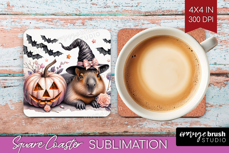 Capybara Halloween Square Coaster Coquette Coaster PNG