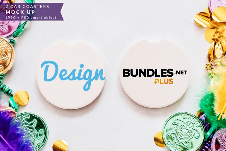 2 Car Coasters | Mardi Gras Sublimation Mock up