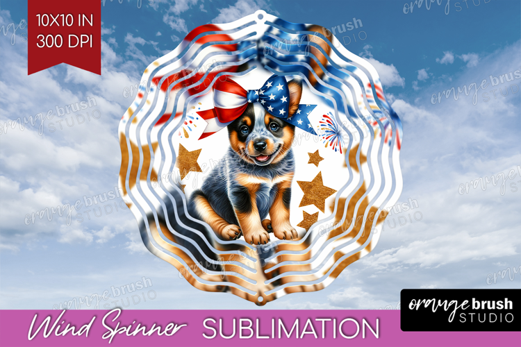 Cattle Dog Wind Spinner Sublimation PNG Patriotic Dog