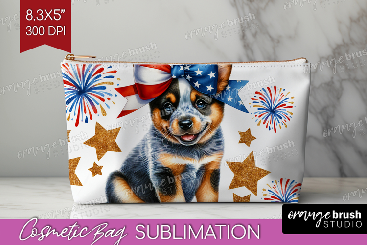 Cattle Dog Cosmetic Bag Patriotic Dog Makeup Bag PNG