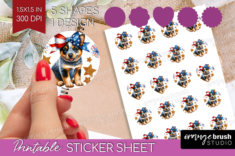 Cattle Dog Round Sticker Patriotic Dog Printable Sticker