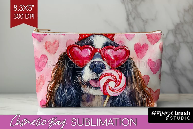 Cavalier King Spaniel Valentine Cosmetic Bag Valentines Day