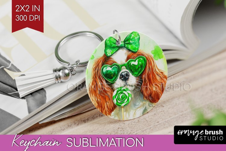 Cavalier King Spaniel St. Patricks Day Dog Keychain PNG Dog