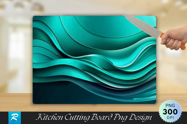 Cyan Wavy Cutting Board Sublimation Design