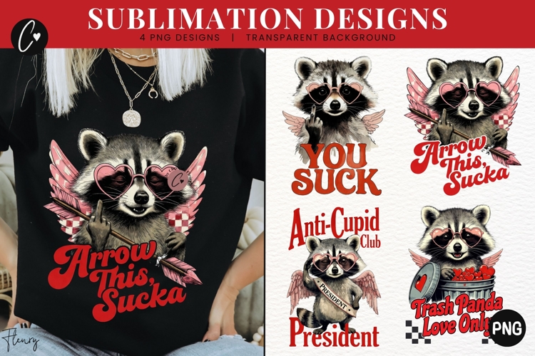 Funny Valentine Raccoon PNG - 4 Designs