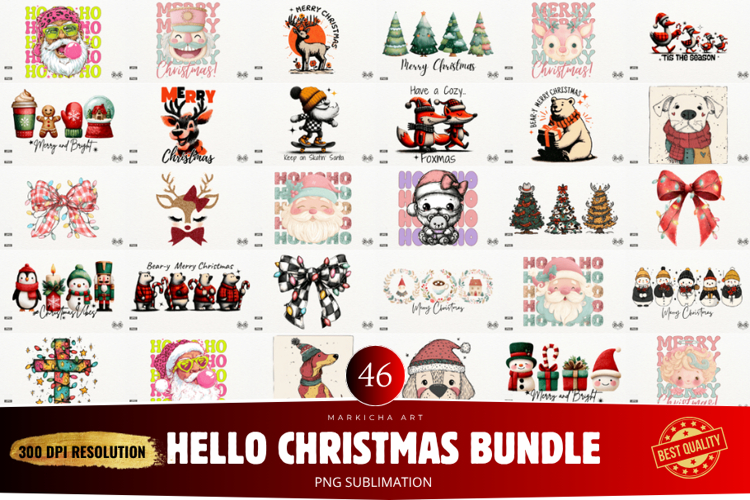 Hello Christmas Png Huge Bundle, Christmas Sublimation